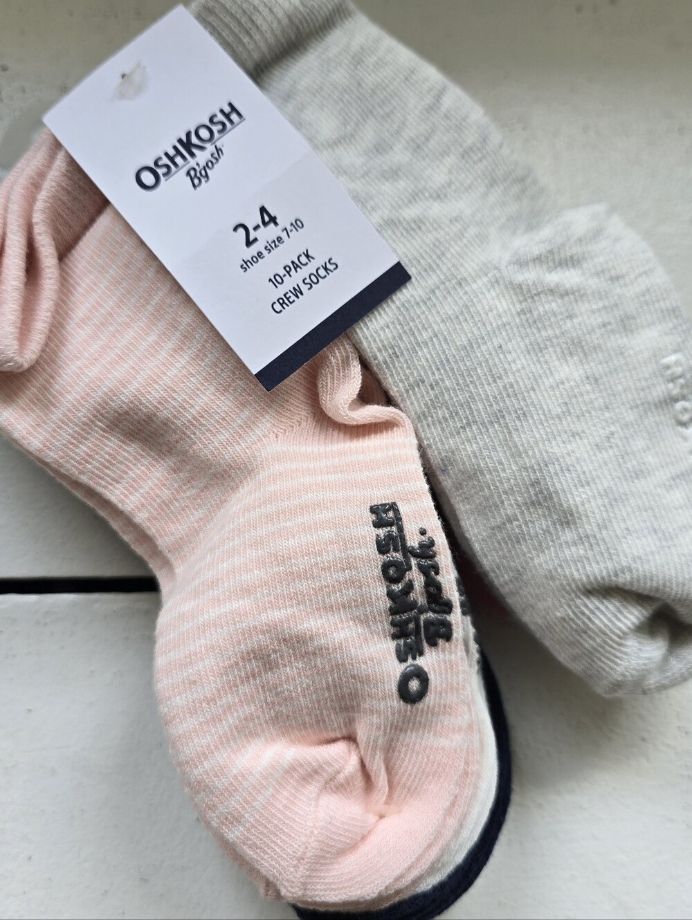 OshKosh B'gosh Pink & Light Gray Striped Crew Socks
